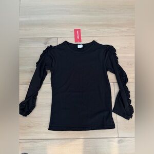 NEW Black Cotton Girls Ruffle Long Sleeve T-Shirts Tee Tops Blouse 10/12